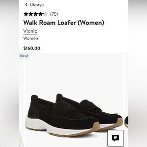 Vionic Walk Roam Orthotic Comfort Leather Loafer Slip on Black Shoes 9.5 New